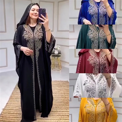 Elegant African Hooded Diamonds Kaftan | Ankara Dashiki Marocain Boubou | Evening Party Gown Abaya