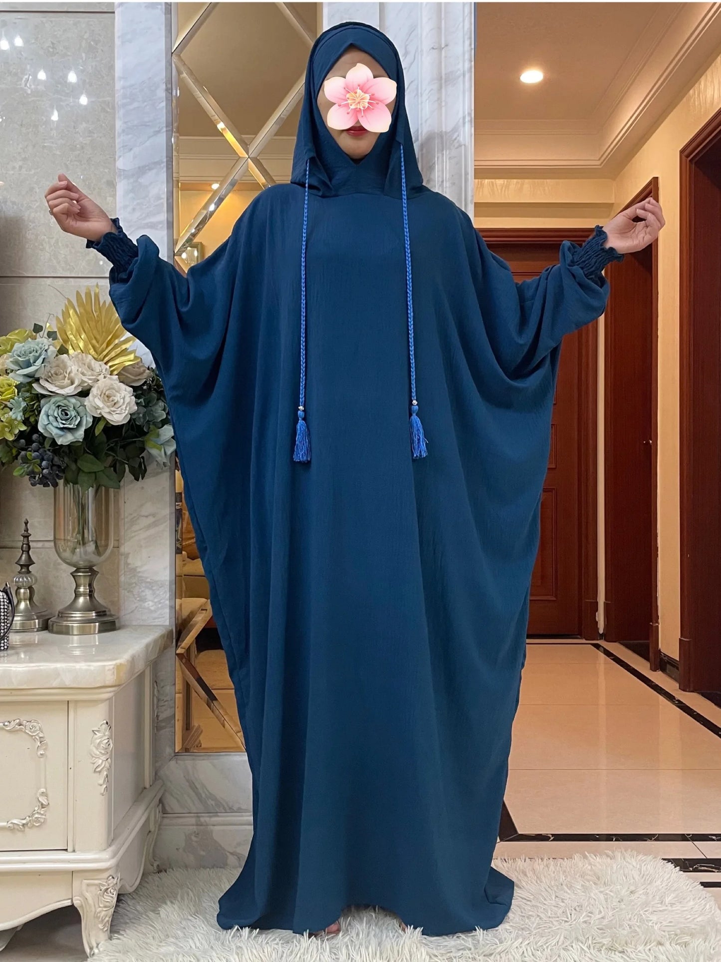 New Ramadan  MuslimTwo Hats Abaya Dubai Turkey Islam Prayer Clothes High-grade Ice Silk Fabric Dresses  Islam Women Dress Kaftan