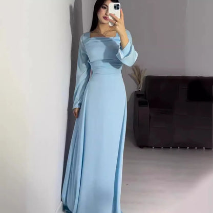 Long Sleeve Satin Diamond-encrusted Abaya Dubai Solid Muslim Dress Women Arabic Femme Elegance Abayas Turkey Islamic Clothing