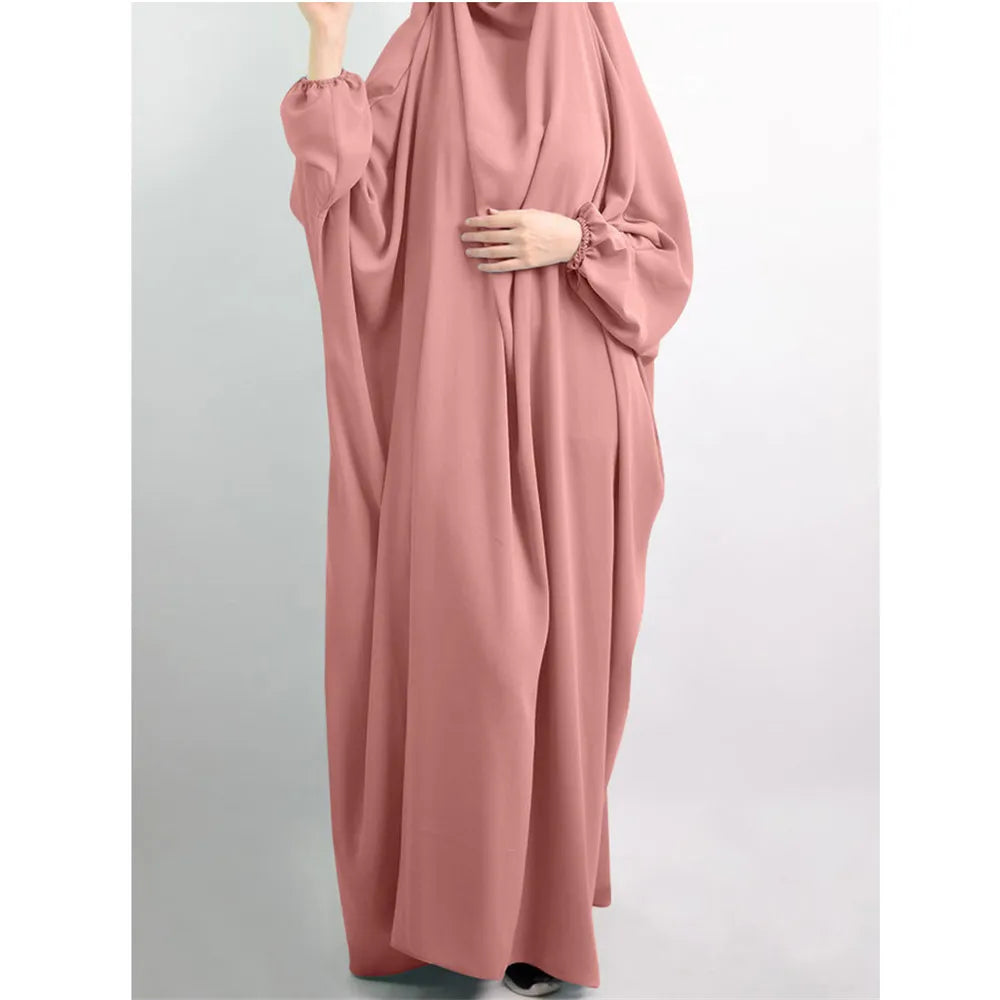 Eid Hooded Caftan One Piece Amira Khimar Women Overhead Hijab Prayer Garment Long Dress Turkey Burqa Robe