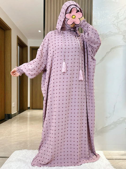 New Ramadan Muslim Two Hats Abaya Dubai Turkey Islam Prayer Clothes Solid Cotton Fabric Dresses Islam Women Dress Kaftan