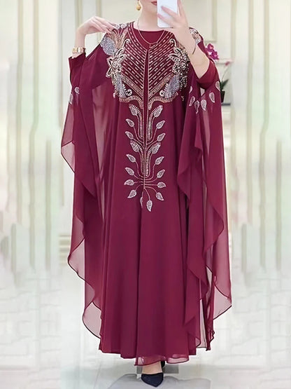 Elegant Chiffon Boubou Muslim Abaya Set | 2 PCS Dubai Turkey Maxi Dress | Islamic Caftan Marocain