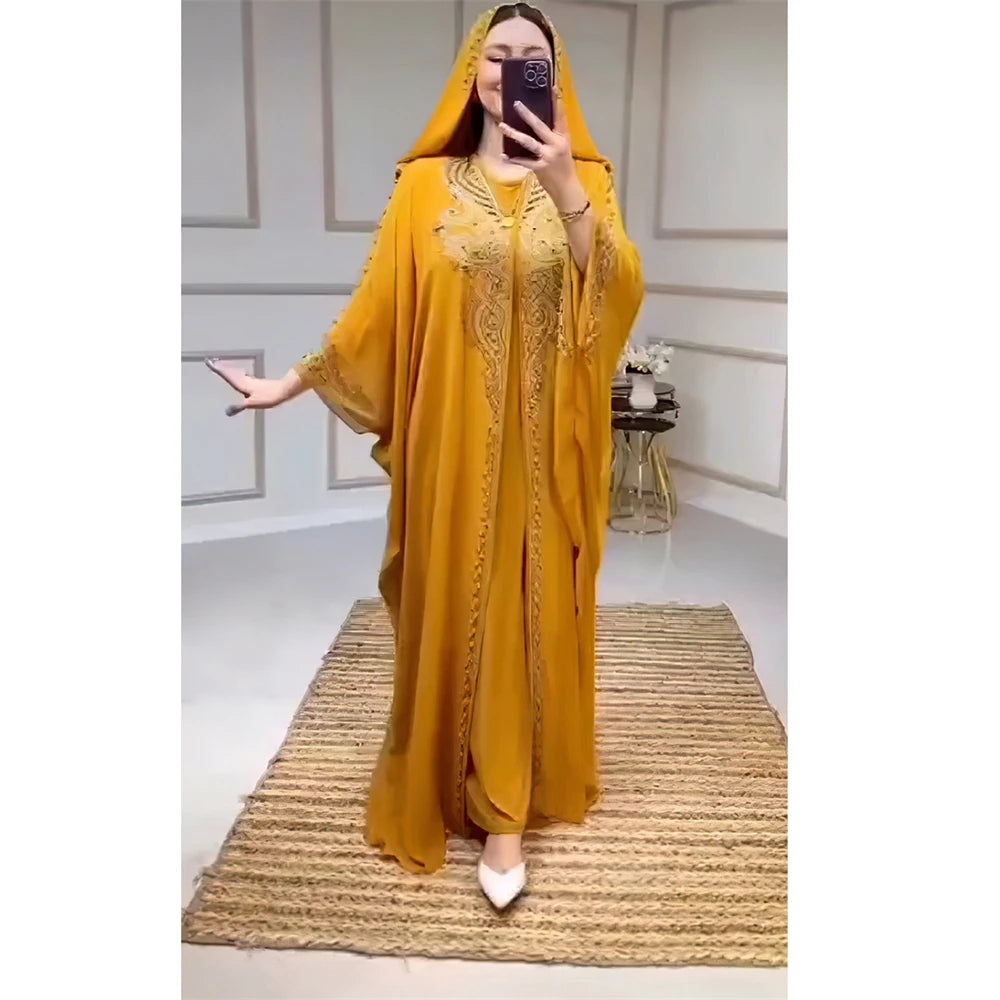 Stunning African Party Djellaba for Women | 2-Piece Chiffon Boubou Ankara Dashiki Set | Dubai Kaftan Abaya Robe