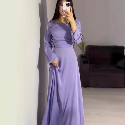 Long Sleeve Satin Diamond-encrusted Abaya Dubai Solid Muslim Dress Women Arabic Femme Elegance Abayas Turkey Islamic Clothing