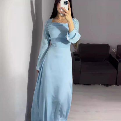 Long Sleeve Satin Diamond-encrusted Abaya Dubai Solid Muslim Dress Women Arabic Femme Elegance Abayas Turkey Islamic Clothing