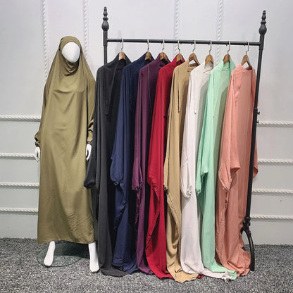 Eid Hooded Caftan One Piece Amira Khimar Women Overhead Hijab Prayer Garment Long Dress Turkey Burqa Robe