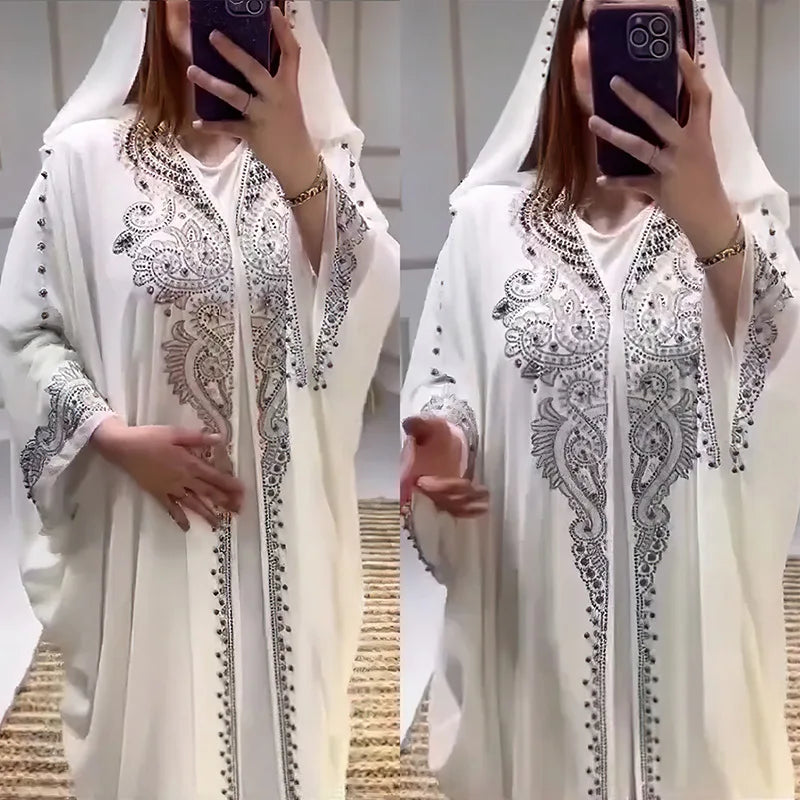 Elegant African Hooded Diamonds Kaftan | Ankara Dashiki Marocain Boubou | Evening Party Gown Abaya