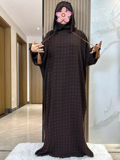 New Ramadan Muslim Two Hats Abaya Dubai Turkey Islam Prayer Clothes Solid Cotton Fabric Dresses Islam Women Dress Kaftan