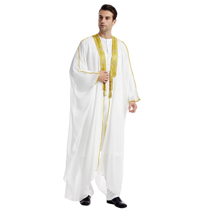 Islamic Clothing Men Robe Arabic Costumes Kaftan Muslim Man Moroccan Casual Long Dress Striped Robe Middle East National Costume