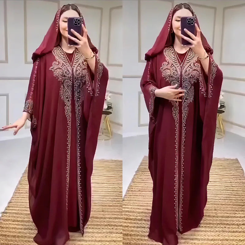 Elegant African Hooded Diamonds Kaftan | Ankara Dashiki Marocain Boubou | Evening Party Gown Abaya