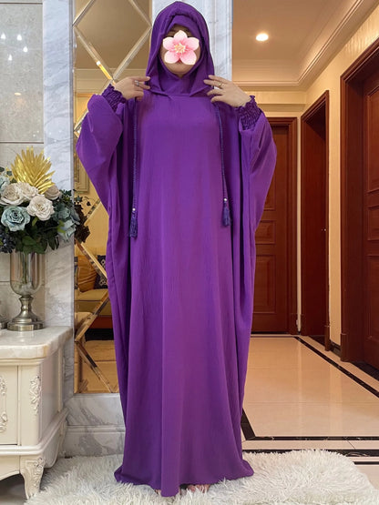 New Ramadan  MuslimTwo Hats Abaya Dubai Turkey Islam Prayer Clothes High-grade Ice Silk Fabric Dresses  Islam Women Dress Kaftan