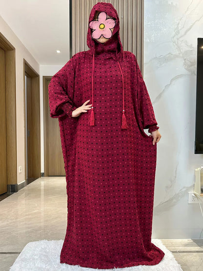 New Ramadan Muslim Two Hats Abaya Dubai Turkey Islam Prayer Clothes Solid Cotton Fabric Dresses Islam Women Dress Kaftan